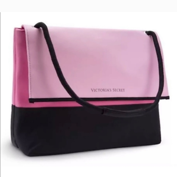 Victoria Secret Thermal Beach Bag Neoprene Pink And Black with Zip Top - Picture 1 of 8